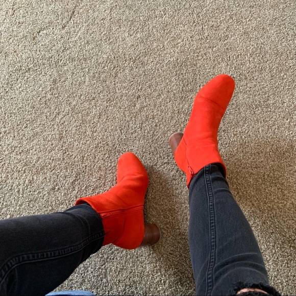 Tomato red suede heeled boots - M&S size 7 - Picture 6 of 11